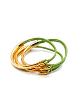 Load image into Gallery viewer, Light Green Leather + 24K Gold Plate Bangle Bracelet
