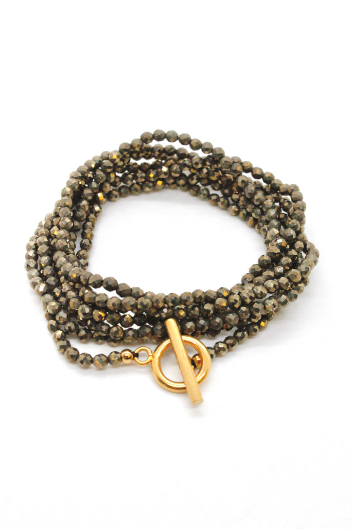 Very Long Faceted Pyrite Necklace or Wrap Bracelet -French Flair Collection- N2-2251