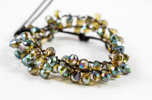 Hand Knotted Convertible Crochet Bracelet, Necklace, or Headband, Crystals - WR-050