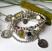 Load image into Gallery viewer, Stack Stretch Heart Green Semi Precious Stone Bracelet -The Classics Collection- B1-373
