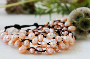 Hand Knotted Convertible Crochet Bracelet, Necklace, or Headband, Freshwater Pearls - WR-028