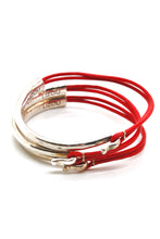 Load image into Gallery viewer, Strawberry Leather + Sterling Silver Plate Bangle Bracelet
