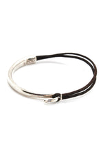 Load image into Gallery viewer, Natural Dark Brown Leather + Sterling Silver Plate Bangle Bracelet
