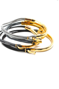 24K Gold Plate and Leather Bangles -4 bracelets- combo #7