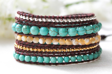 Load image into Gallery viewer, Eclipse - Turquoise and Mother of Pearl Mix Leather Wrap

