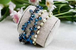 Hand Knotted Convertible Crochet Bracelet, Necklace, or Headband, Semi Precious Stone and Crystals - WR-015