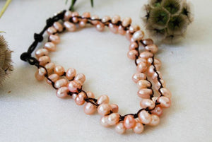 Hand Knotted Convertible Crochet Bracelet, Necklace, or Headband, Freshwater Pearls - WR-028