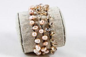 Hand Knotted Convertible Crochet Bracelet, Necklace, or Headband, Crystals and Freshwater Pearls - WR-036
