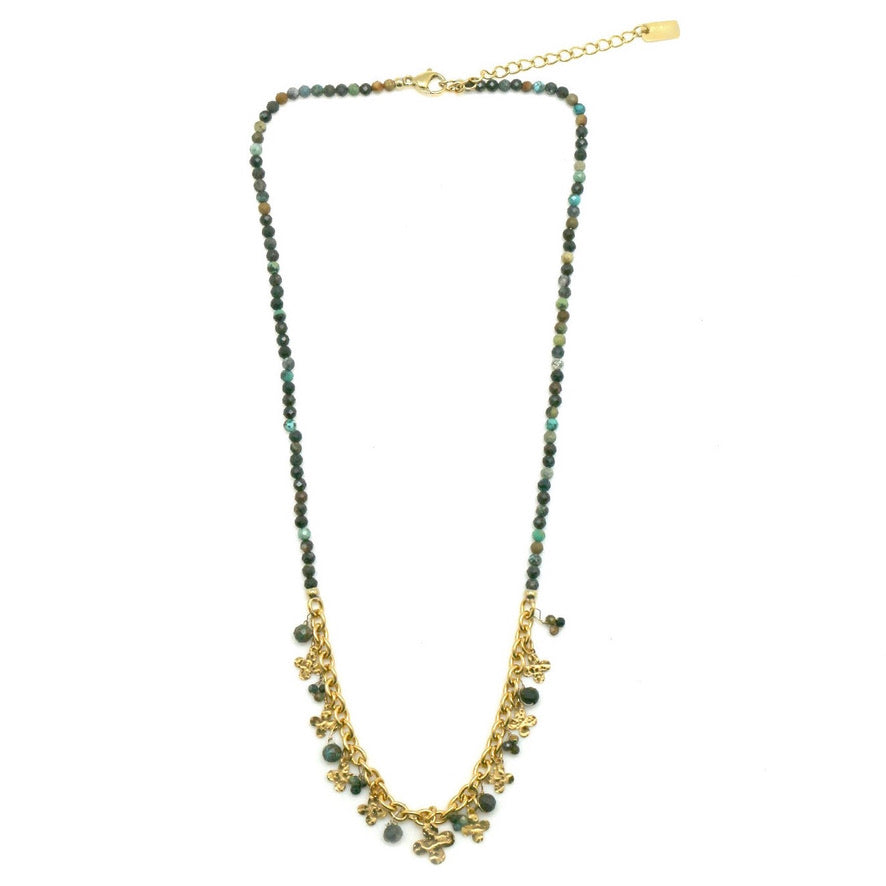 African Turquoise Lucky Shamrock Cross and 24K Gold Plate Chain Necklace -French Flair Collection-