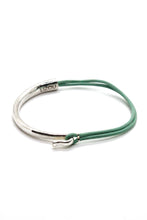 Load image into Gallery viewer, Mint Leather + Sterling Silver Plate Bangle Bracelet

