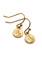 Load image into Gallery viewer, Bronze Mini French Religious Charm Earrings -French Medal Collection- E6-001
