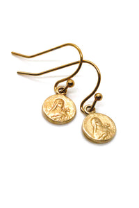 Bronze Mini French Religious Charm Earrings -French Medal Collection- E6-001