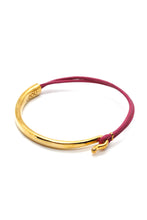 Load image into Gallery viewer, Bubble Gum Leather + 24K Gold Plate Bangle Bracelet
