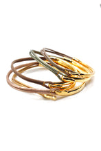 Load image into Gallery viewer, 24K Gold Plate and Leather Bangles -5 bracelets- combo #6
