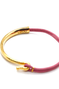 Pink Leather + 24K Gold Plate Bangle Bracelet
