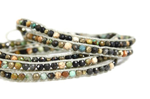 Apollo - Faceted Dark African Turquoise with Vegan Was Cord Wrap Bracelet