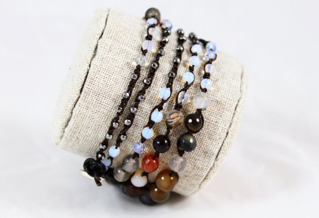 Hand Knotted Convertible Crochet Bracelet or Necklace, Crystals and Stones Mix - WR5-50shades