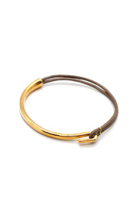 Taupe Leather + 24K Gold Plate Bangle Bracelet