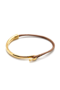 Satin Leather + 24K Gold Plate Bangle Bracelet