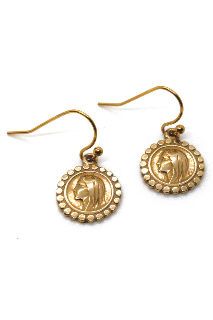 Bronze French Religious Charm Earrings -French Medal Collection- E6-005