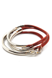 Rust Leather + Sterling Silver Plate Bangle Bracelet