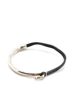 Load image into Gallery viewer, Slate Leather + Sterling Silver Plate Bangle Bracelet
