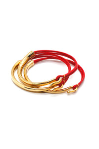 Strawberry Leather + 24K Gold Plate Bangle Bracelet