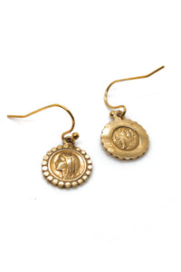 Bronze French Religious Charm Earrings -French Medal Collection- E6-005