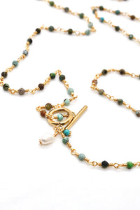 African Turquoise Chain Long Necklace -French Flair Collection- N2-2270