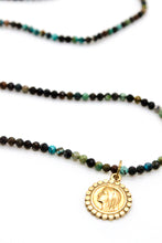 Load image into Gallery viewer, Delicate Gold French Religious Medal on African Turquoise Necklace or Wrap Bracelet -French Medals Collection- N6-023
