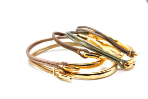 24K Gold Plate and Leather Bangles -5 bracelets- combo #6