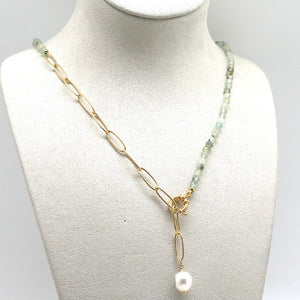 Prehnite and Freshwater Pearl Convertible Necklace to Bracelet -French Flair Collection- B1-2059