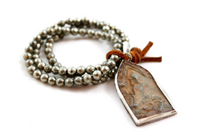Pyrite Stack Bracelet with Large Reversible Buddha Charm -The Buddha Collection- BL-PYBB