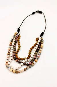 Large Semi Precious Stone Hand Knotted Short Necklace on Genuine Leather -Layers Collection- NLS-M51