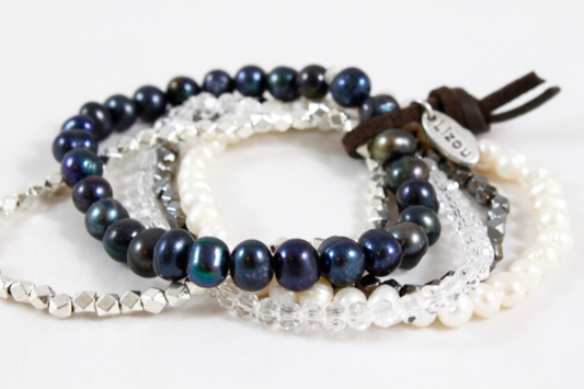 Semi Precious Stone, Freshwater Pearl and Crystal Mix Luxury Stack Bracelet - BL-Fig