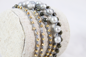 Hand Knotted Convertible Crochet Bracelet or Necklace, Pearls, Pyrite and 24K Plate Nuggets Mix - WR5-Luxury