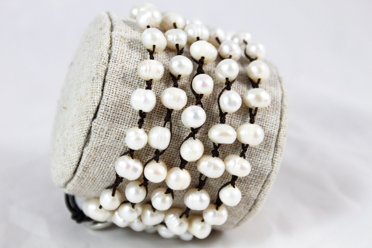 Hand Knotted Convertible Crochet Bracelet or Necklace, White Freshwater Pearls - WR5-Pearl