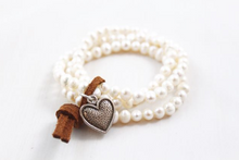 Load image into Gallery viewer, White Freshwater Pearl Bracelet with Silver Heart Charm - BL-PEH
