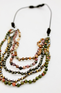 Semi Precious Stone Hand Knotted Short Necklace on Genuine Leather -Layers Collection-NLS-Syrup