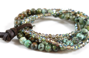 African Turquoise and Crystal Luxury Stack Bracelet - BL-Drizzle