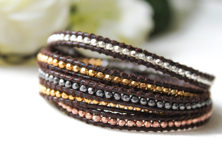 Metal - Mixed Metals Leather Wrap Bracelet