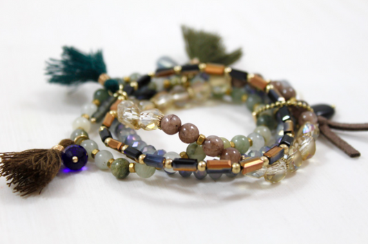 Smokey Tones Luxury Stretch Stack Bracelet -The Classics Collection- B1-825