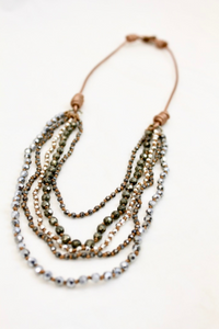 Semi Precious Stone Hand Knotted Short Necklace on Genuine Leather -Layers Collection- NLS-Pecan
