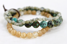 Load image into Gallery viewer, African Turquoise and Labradorite Mix Stretch Luxury Stack Bracelet - BL-4005
