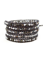 Load image into Gallery viewer, Owl - Pyrite and Mirror Dipped Crystal Mix Leather Wrap Bracelet