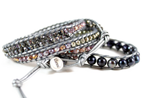 Paloma - Purple Freshwater Pearl Mix Leather Wrap Bracelet