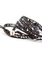 Load image into Gallery viewer, Owl - Pyrite and Mirror Dipped Crystal Mix Leather Wrap Bracelet
