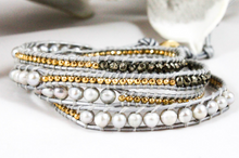 Load image into Gallery viewer, Luxury - Freshwater Pearl and 24K Gold Plate Wrap Bracelet

