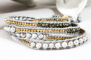 Luxury - Freshwater Pearl and 24K Gold Plate Wrap Bracelet