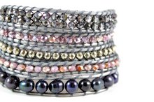 Load image into Gallery viewer, Paloma - Purple Freshwater Pearl Mix Leather Wrap Bracelet
